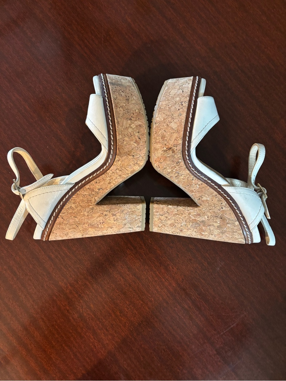 JIMMY CHOO Cream Leather Cork Platform Sandals Size 9 Brand New